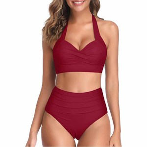 <b>Top</b> Quality Purple Bikini Set For Women's <b>Crossed</b> Halter <b>Top</b> Hipster Bottom Solid Color Stretch Swimwear Contrast Binding - Product Image 1