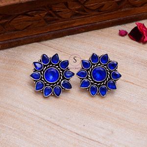 Pendientes de piedras preciosas de diseño azul hechos a mano, pendientes indios 100% para mujeres y niñas, joyería para fiesta de boda, ropa Mehndi - Product Image 2