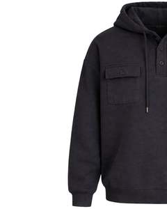 Sudadera con Capucha Negra para Hombre, con Cierre de Botones, Bolsillo Doble en el Pecho, Estilo Casual Urbano, Fabricante OEM Personalizado - Product Image 2