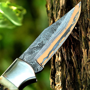 Couteau de chasse en acier Damas forgé à la main avec manche en turquoise et étui en cuir, lame à pointe tombante, couteau de poche EDC - Product Image 3