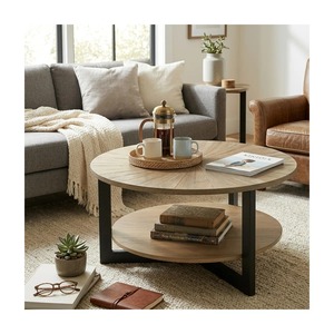 Modern Resin Coffee <b>Table</b> Set Contemporary Design Nesting Living Room Furniture Black <b>Round</b> Minimalist Style - Product Image 6