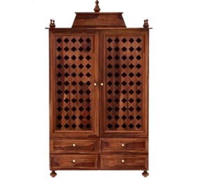 Moderno Gabinete de Oración de Madera Maciza con Puertas Jali |   Cajonera Multiusos para Pooja India, Ecológica e Impermeable |   Muebles para el Hogar - Product Image 5