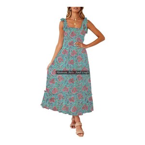 Vestido de tirantes finos sin mangas de algodón estampado floral hecho a medida para tiendas de ropa femenina - Product Image 5