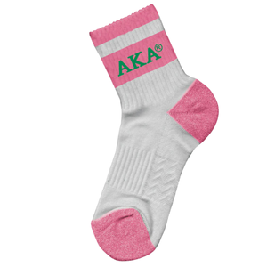 AKA Quarter Length Cotton <b>Socks</b> Athletic Casual Embroidered Fashion <b>Socks</b> for <b>Women</b> Pink Green <b>White</b> Color - Product Image 2