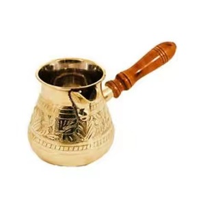 Cafetera Turca de Cobre de Alta Calidad, Forma Redonda, Diseño Tradicional con Asa de Madera, Herramienta para Café y Té - Product Image 1