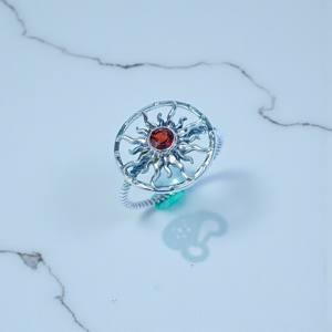 Anillo Boho de Plata de Ley 925 Hecho a Mano con Granate Natural de Corte Redondo Facetado, Anillos de Boda - Product Image 2