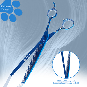 กรรไกรตัดแต่งขนสัตว์เลี้ยง FLAMIA & JABZ รุ่น Professional สีน้ำเงิน สแตนเลส ขนาด 8 นิ้ว สำหรับสุนัข ดีไซน์ทันสมัย ใช้งานสะดวก สำหรับการซอยขน - Product Image 5