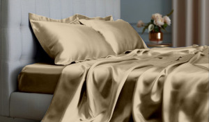 Luxury Champagne Gold Satin Bedsheet Set With Silky Pillowcases Elegant Smooth Bedroom Bedding Decor - Product Image 1
