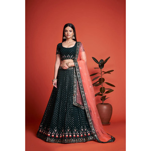 FANTAISIE GEORGETTE BRODERIE TRAVAIL LEHENGA CHOLI AVEC DUPATTA NOIR - Product Image 1