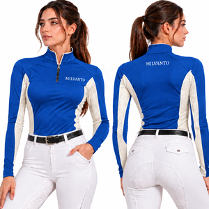 Camisa de equitación personalizada Olive para mujer, con cremallera de un cuarto, manga larga, para competición ecuestre, transpirable y de alto rendimiento. - Product Image 4