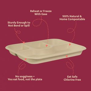 Plateau repas rectangulaire en bagasse à 4 compartiments pour la vente en gros |   Plateau repas jetable en fibre de canne à sucre biodégradable pour restaurants - Product Image 3