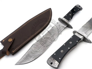 Cuchillo Bowie de Damasco Hecho a Mano de Nueva Marca, Hoja Afilada, Mango de Espiga Completa con Funda, Cuchillo de Caza para Supervivencia al Aire Libre, Afilado como una Navaja - Product Image 2