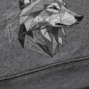 Sweat-shirt à col rond pour homme, imprimé géométrique loup, gris foncé, en molleton de coton, manches longues, pull décontracté, vêtements streetwear - Product Image 5