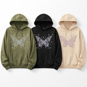 Sudadera con Capucha de Mariposa con Pedrería Personalizada al por Mayor para Mujer - Suministro Directo de Fábrica OEM a Granel - Product Image 5