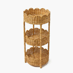 Étagère de rangement à 3 niveaux en rotin tressé à la main, panier de rangement en osier naturel, support rond à 3 niveaux pour la cuisine, la salle de bain et la décoration intérieure - Product Image 6