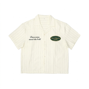 T-shirts pour hommes personnalisés, printemps/été, coton pur, twill rayé, broderie imprimée, décontracté, col rabattu, manches courtes - Product Image 1