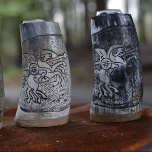 Hand Carved Cute Ox Horn <b>Mug</b> Solid Design Party Hiking Ready Norse Warrior Wooden Base Free Personalization World Craft Impex - Product Image 4