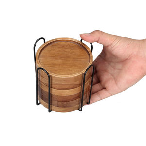 Vente en gros de sous-verres classiques en bois d'acacia massif, 6 supports, sous-verres de table basse écologique pour boissons, table à manger d'extérieur pour la maison - Product Image 2