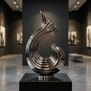 Escultura Moderna de Cisne Abstracto en Acero Inoxidable Pulido, Arte Metálico Decorativo de Lujo para Vestíbulo de Hotel, Sala de Estar, Oficina e Interiores - Product Image 6