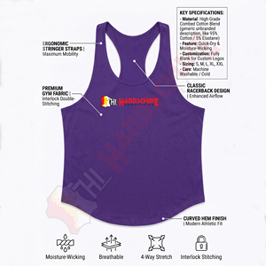 เสื้อกล้ามผู้ชายสีม่วงแบบ Racerback พิมพ์ลายโลโก้ THL Handschuhe Industries ด้านหน้า สไตล์ลำลอง ถักทอ ระบายอากาศได้ดี รับผลิตแบบ OEM / ODM - Product Image 6