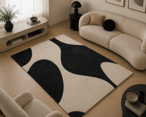 Hand Tufted Wool Rug Organic Abstract Matisse Style Black <b>Cream</b> Modern Carpet for Living Room Designer Statement OEM - Product Image 2