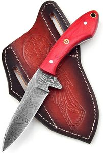 Cuchillo de Caza Hecho a Mano de Acero al Carbono con Mango de Madera y Funda de Cuero, Hoja Fija Afilada como una Navaja, Cuchillo para Acampar y Actividades al Aire Libre - Product Image 3