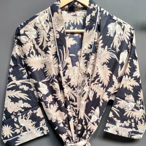 Bata Kimono de Algodón 100% con Estampado de Bloques de Dibujos Animados Naaz Textile para Mujer, Camisón Suave de Verano Hecho a Mano ODM con Cuello en V y Cintura Elástica - Product Image 3