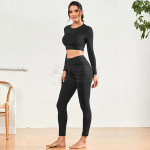 Ensemble de yoga sans couture 2 pièces effet seconde peau pour femme, leggings taille haute avec design dos nu et imprimé, services OEM - Product Image 3