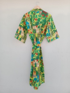 Bata tipo kimono con estampado floral amarillo, manga corta, cuello en V, cierre con cordón, ropa de dormir informal de verano - Product Image 4