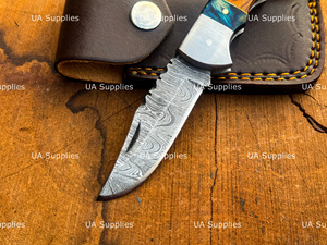 Couteau de poche pliant Damas à verrouillage arrière, manche en bois, pointe clip, qualité industrielle, couteau de chasse EDC pour l'extérieur, fournisseur en gros OEM - Product Image 3