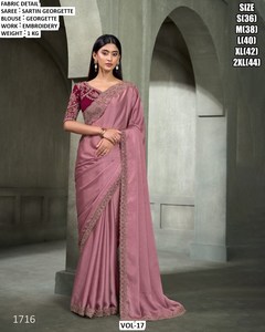 Elegant Pink Chiffon <b>Saree</b> with Embroidered Blouse for Women Traditional Moisture Wicking Wrinkle Free Wedding Wear Size S 2XL - Product Image 1