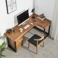 Bureau d'ordinateur en métal en forme de L avec plateau en bois et design d'angle, durable et extensible, montage facile pour poste de travail PC et gaming