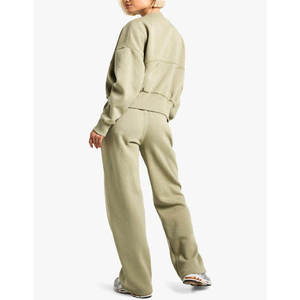 2026 Custom Women's <b>Oversized</b> Zip Up Fleece Tracksuit 100% Cotton Jacket Wide Leg <b>Sweatpants</b> OEM Wholesale - Product Image 5