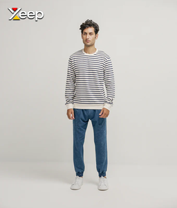XEEP – Nouveau T-shirt personnalisé à manches longues pour homme, en jersey uni polyester/coton, tricoté, brodé, avec fermeture éclair frontale, 180g, détection par aiguille, en stock - Product Image 2