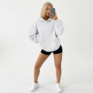 Light Gray Hooded Pullover Sweatshirt Solid Color Regular Sleeve French Terry Material Autumn Wear Men's Casual Style - Product Image 5