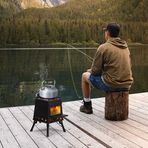 Portable Reinforced Black Camping Stove <b>Lightweight</b> Foldable 27x27x34cm <b>Iron</b> Detachable Panels Outdoor Wood Burning Fire Pit - Product Image 5