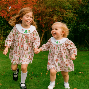 Robe smockée pour bébés filles, tissu coton jaune, manches courtes, personnalisation de votre logo et de votre design, smockage à la main, du 3 mois au 10 ans. - Product Image 5