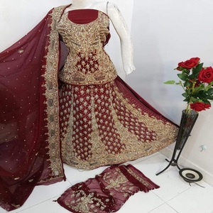 Robe Maxi de mariée pakistanaise faite à la main longue Lehenga Sari pour mariée et mariage Salwar pour adultes - Product Image 4