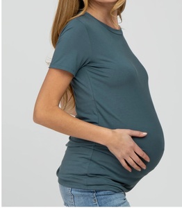 Camisetas de Maternidad de Manga Corta para Mujer, Cuello Redondo, Color Sólido, Lisas, Transpirables, 100% Algodón, Fabricación al por Mayor, OEM, ODM - Product Image 5