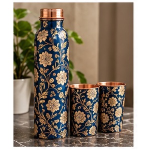 Juego de Botellas de Agua de Cobre con Estampado de Flores de Cerezo Negro, con Tazas a Juego, Vajilla Portátil para Viajar - Product Image 5