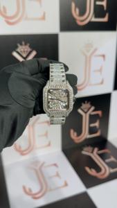 Montre-bracelet à quartz de luxe pour homme en acier inoxydable, avec cadran à chiffres romains, verre serti de diamants, 41 mm, résistante à l'eau - Product Image 3