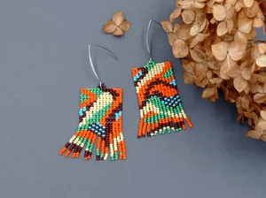 WHOLESALE NATIVE EARRING <b>BEADS</b> Miyuki Beaded Fringe Earrings: Handmade Mexican Boho Jewelry for Women Party, BIRTHDAY, WEDDING - Product Image 6