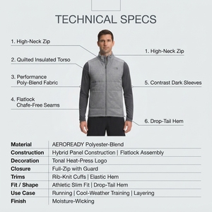 Gilet de course isolé gris chiné à fermeture éclair intégrale, personnalisable avec logo OEM - Product Image 5