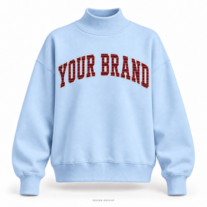 เสื้อสเวตเชิ้ตคอเต่าทรงโอเวอร์ไซส์สีฟ้าอ่อนสำหรับผู้หญิง แต่งลายปักขอบโลโก้แบบเรียบ มี 32 สี ไซส์ XS-3XL - Product Image 1