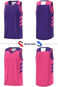 Camiseta de Baloncesto Sublimada Personalizada, Unisex, Sin Mangas, Cuello en V, Malla de Poliéster, Blanca y Morada, para Todas las Temporadas, Corte Atlético 2027 - Product Image 4