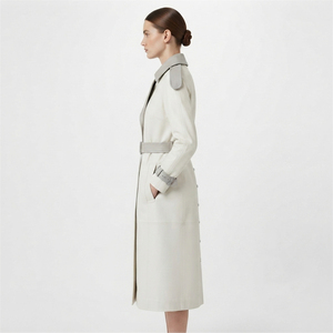 Manteau long en cuir pour femme, style trench, de qualité supérieure, avec col rabattu, vente en gros - Product Image 3
