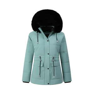 Parka con Capucha de Piel Sintética Beige para Hombre, Chaqueta de Invierno Gruesa Cortavientos, Abrigo Acolchado Casual con Cremallera, Ropa Exterior Transpirable para Hombre - Product Image 4