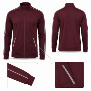 Men's Maroon Full-Zip Sporty Racer <b>Jacket</b> With <b>Silver</b> Stripes And Side Pockets Breathable Polyester Training <b>Jacket</b> Autumn Wear - Product Image 6