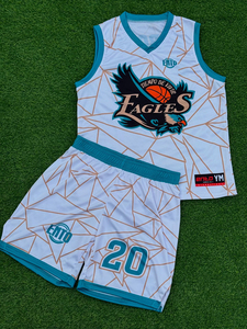 Conjunto de Uniforme de Baloncesto Rexfit Deportivo, Blanco y Verde Azulado, Estampado por Transferencia de Calor, Personalizado, Cuello en V, Sin Mangas, Unisex para Adultos - Product Image 1