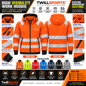 High Visibility Workwear Construction Industrial Sweatshirt <b>Hi</b> <b>Vis</b> Construction Workwear <b>Hoodie</b> Full Zip Reflective Safety - Product Image 6